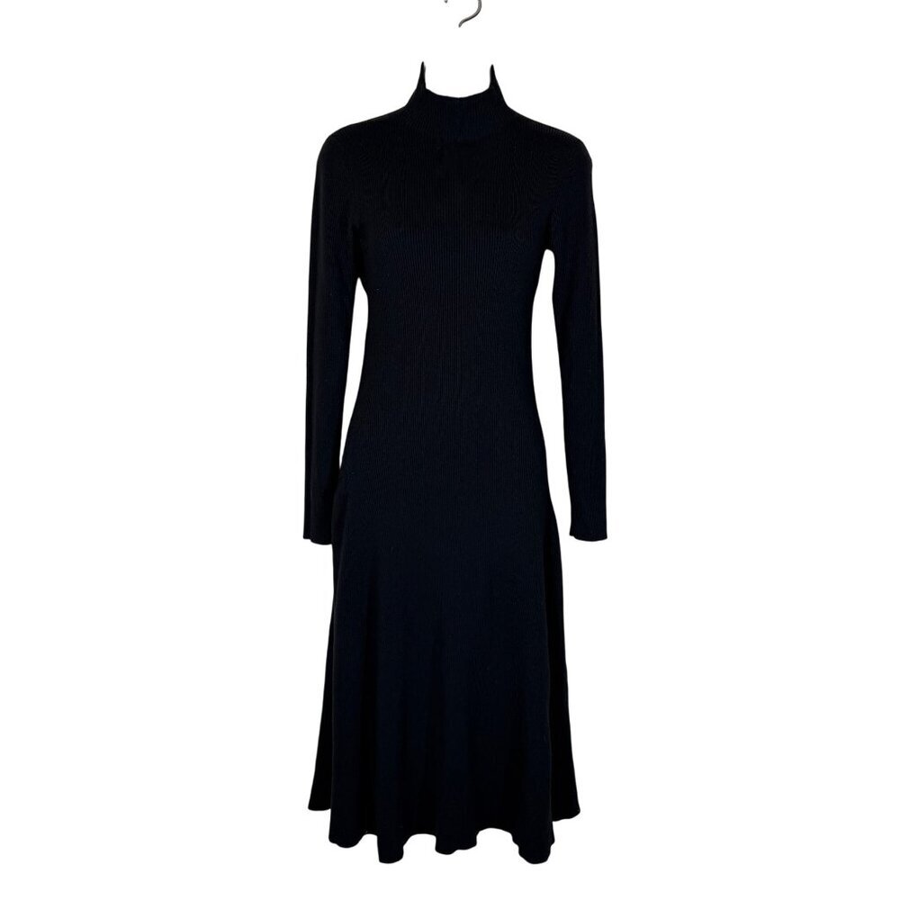 Dress Forum Mock Neck Ribbed Sweater Dress Womens Size L Capsule Work Minimalist